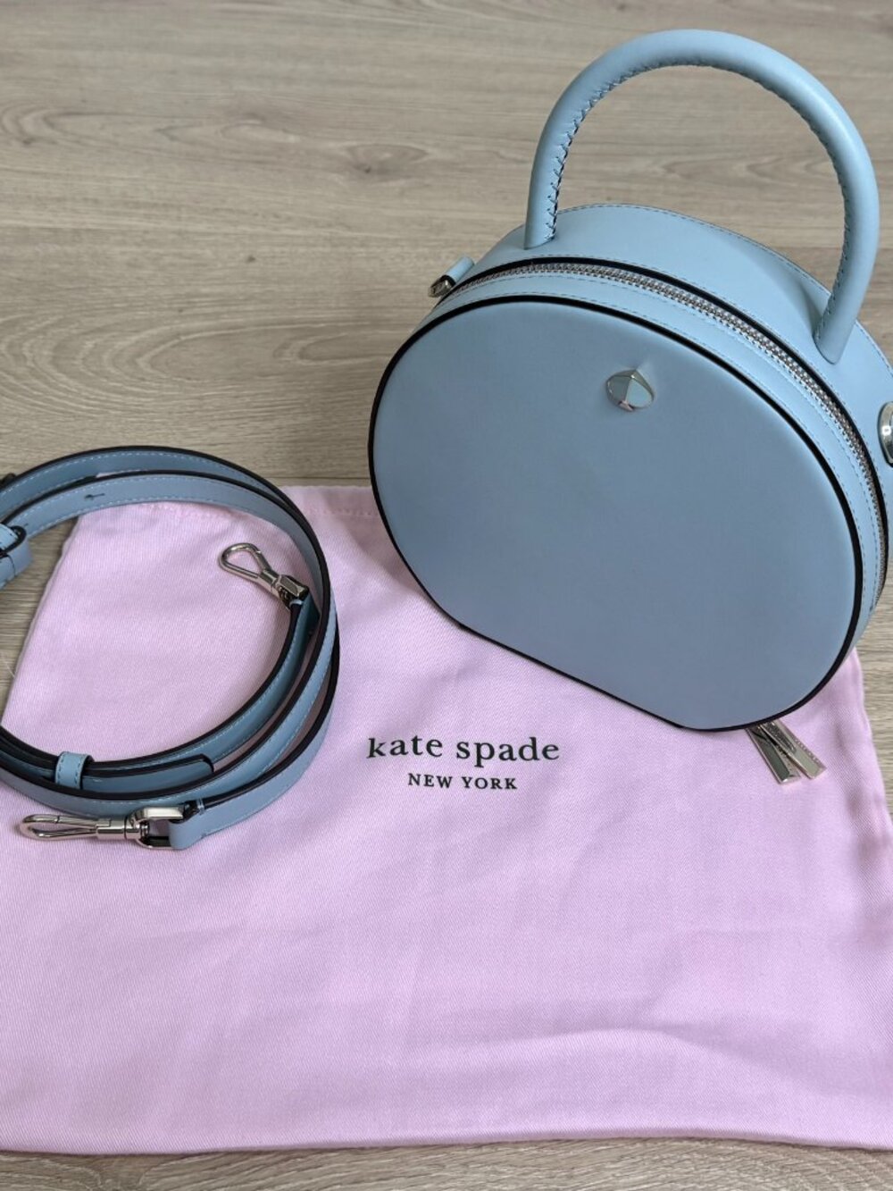 Kate Spade NY Andi Canteen Handbag Baby Blue Smooth Italian Leather + Dust Bag